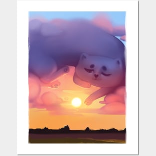 Sunset cat Posters and Art
